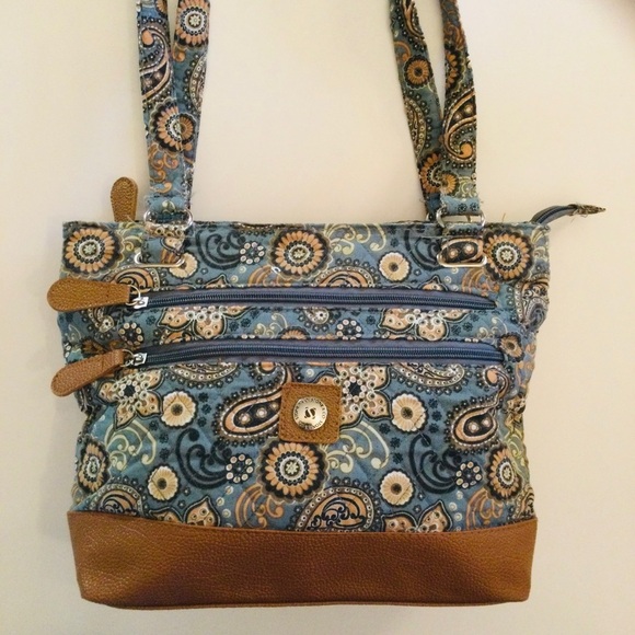 Stone & Co Blue & Brown Fabric Shoulder Handbag Purse Very Nice - Picture 2 of 8